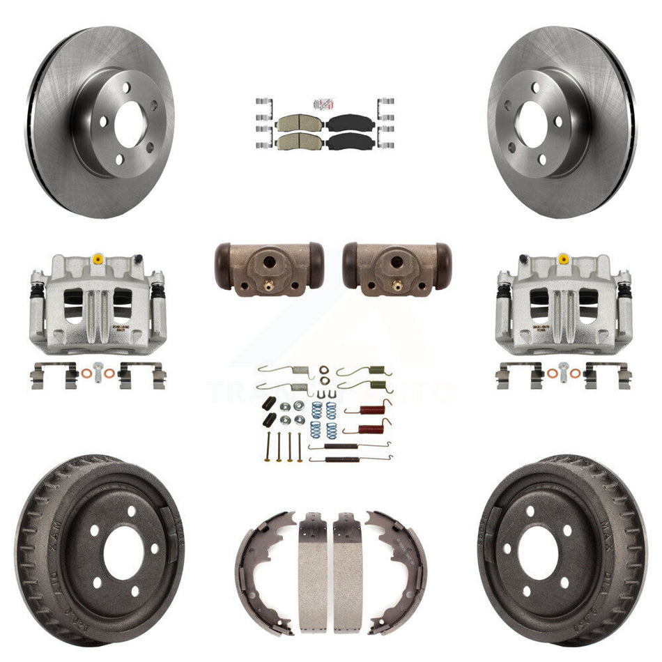 Front Rear Brake Caliper Rotors Drum Ceramic Pad Shoe Cylinder & Hardware Kit (11Pc) For KC8-101674N