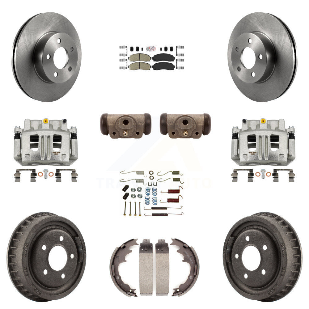 Front Rear Brake Caliper Rotors Drum Ceramic Pad Shoe Cylinder & Hardware Kit (11Pc) For KC8-101675N