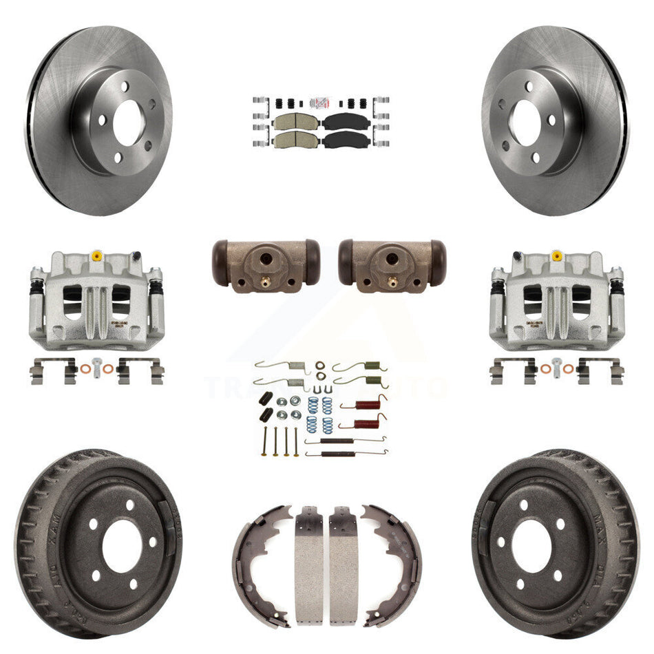 Front Rear Brake Caliper Rotors Drum Ceramic Pad Shoe Cylinder & Hardware Kit (11Pc) For KC8-101675N