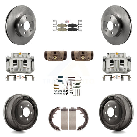 Front Rear Brake Caliper Rotors Drum Ceramic Pad Shoe Cylinder & Hardware Kit (11Pc) For KC8-101676N