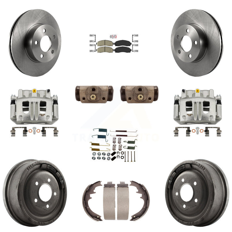 Front Rear Brake Caliper Rotors Drum Ceramic Pad Shoe Cylinder & Hardware Kit (11Pc) For KC8-101676N