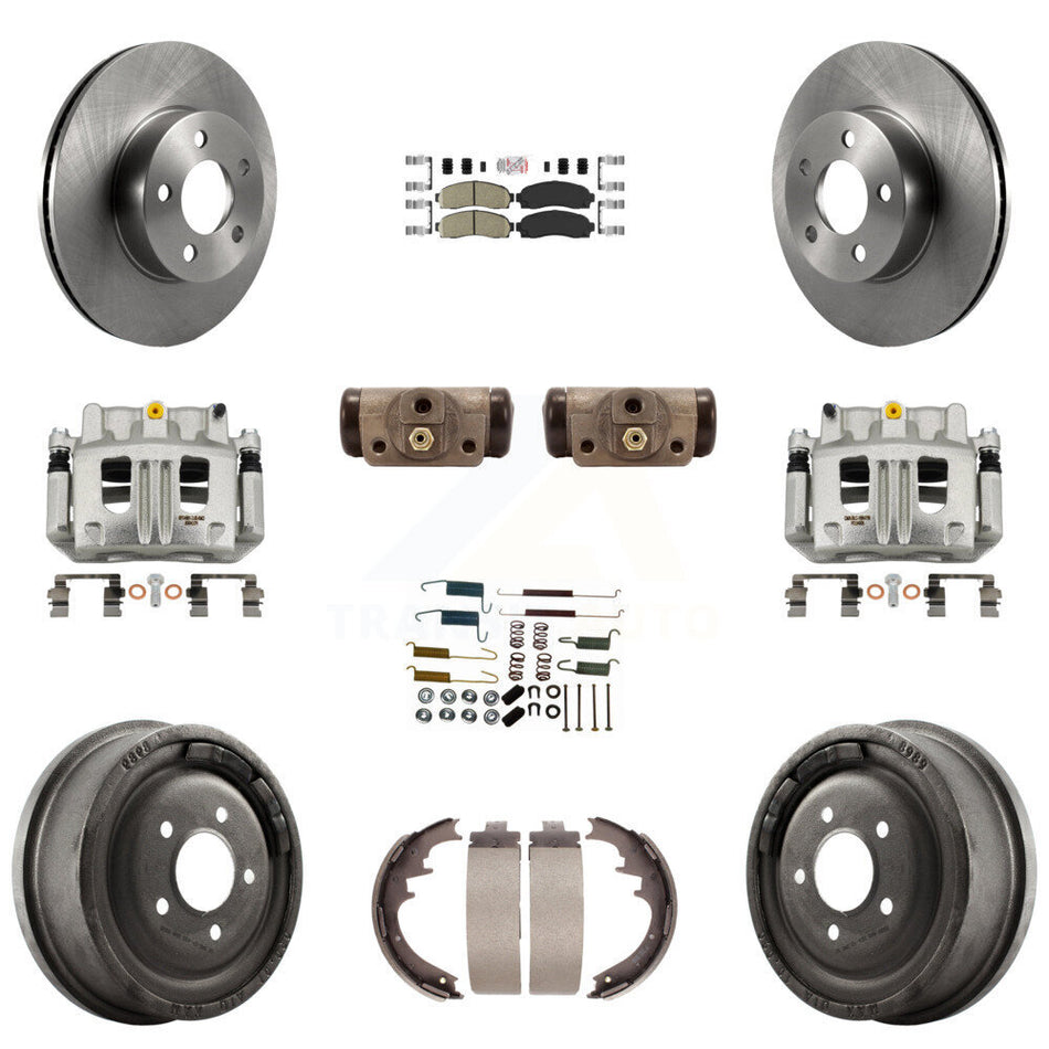 Front Rear Brake Caliper Rotors Drum Ceramic Pad Shoe Cylinder & Hardware Kit (11Pc) For KC8-101677N