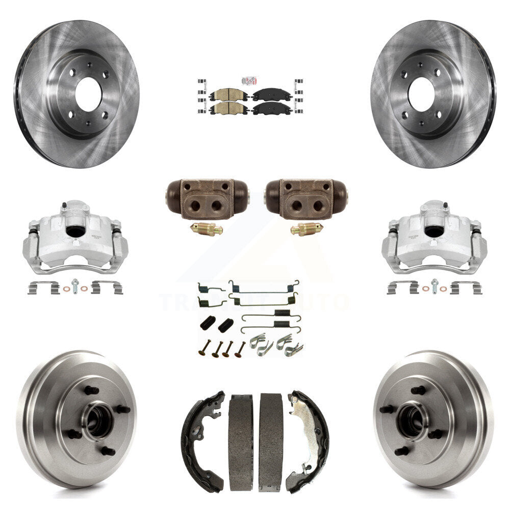 Front Rear Brake Caliper Rotors Drum Ceramic Pad Shoe Cylinder & Hardware Kit (11Pc) For KC8-101678N