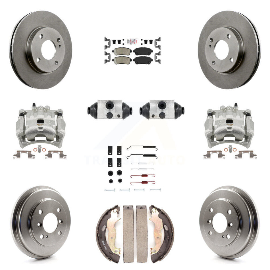 Front Rear Brake Caliper Rotors Drum Ceramic Pad Shoe Cylinder & Hardware Kit (11Pc) For KC8-101680N