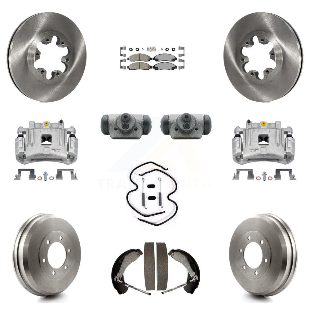 Front Rear Brake Caliper Rotors Drum Ceramic Pad Shoe Cylinder & Hardware Kit (11Pc) For KC8-101681N