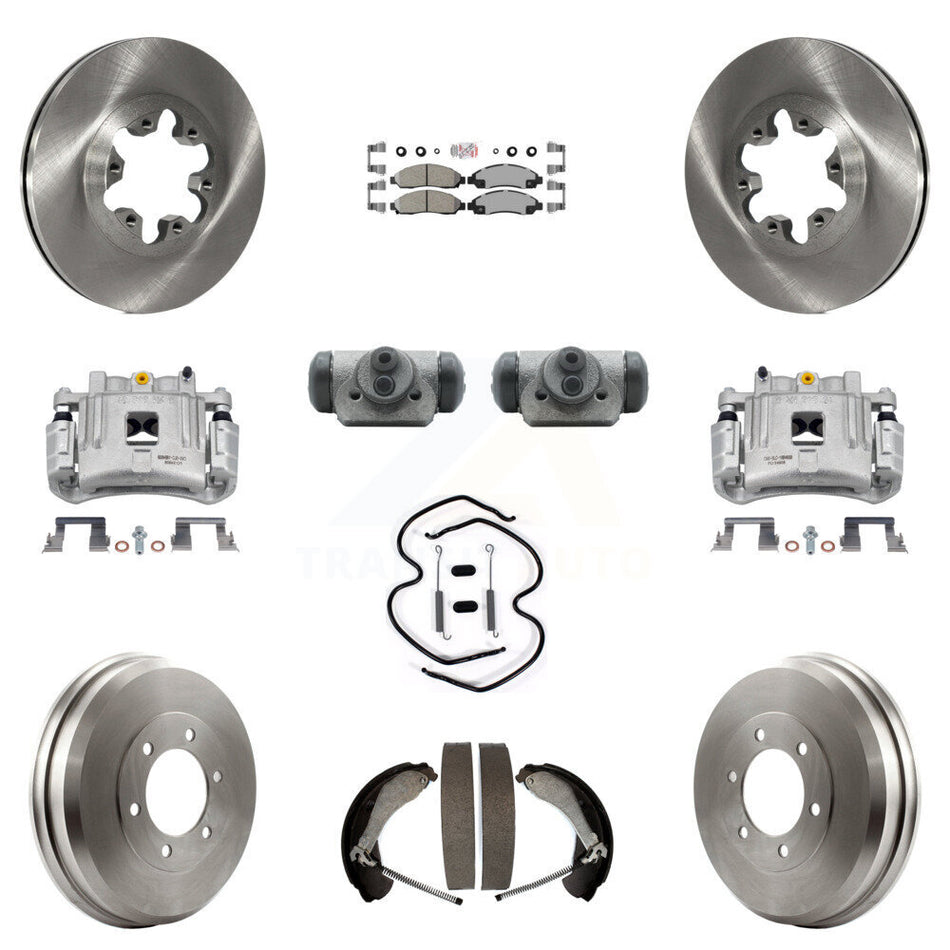 Front Rear Brake Caliper Rotors Drum Ceramic Pad Shoe Cylinder & Hardware Kit (11Pc) For KC8-101681N