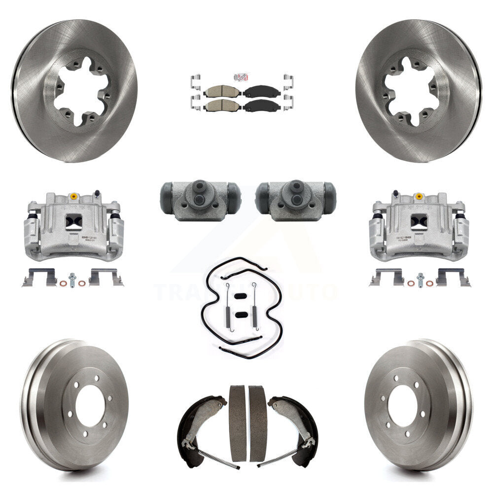 Front Rear Brake Caliper Rotors Drum Ceramic Pad Shoe Cylinder & Hardware Kit (11Pc) For KC8-101682N
