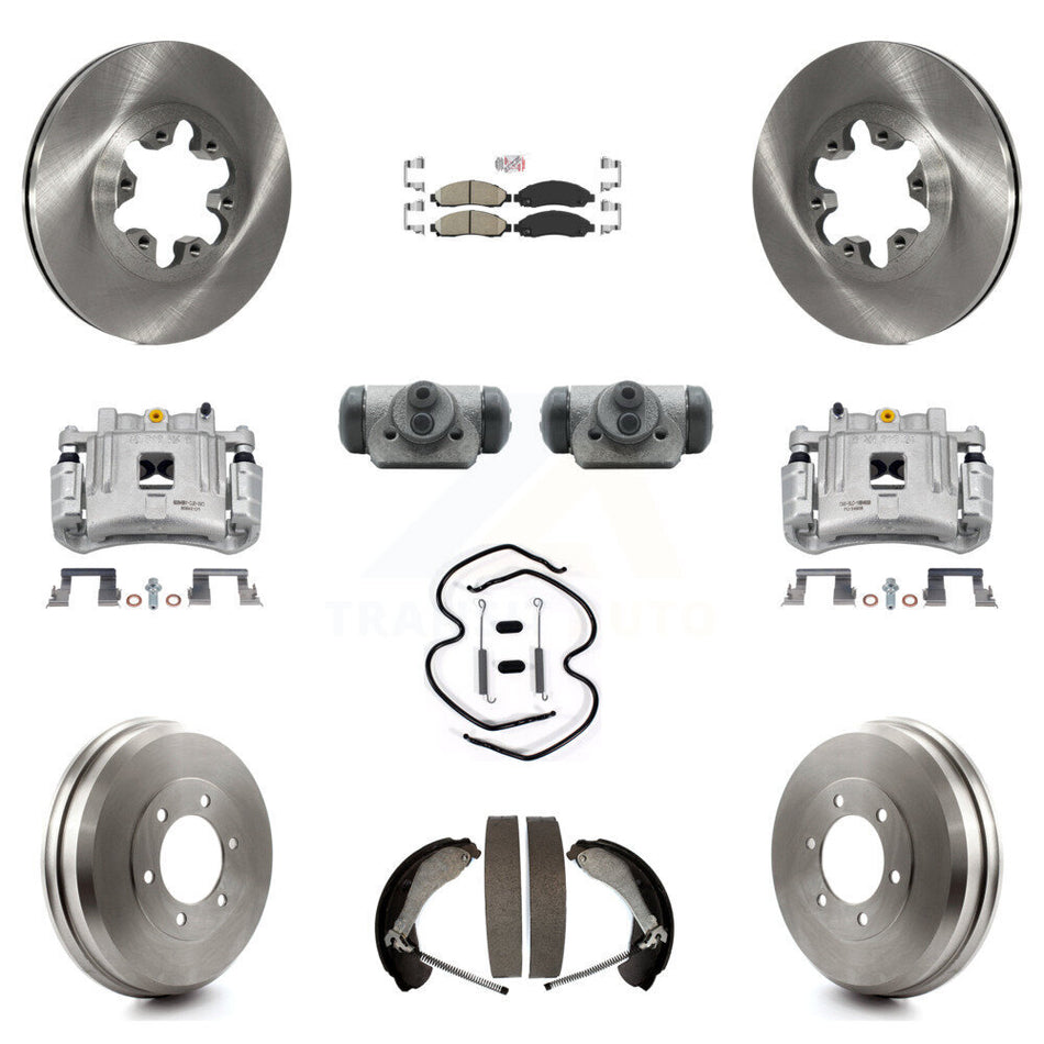 Front Rear Brake Caliper Rotors Drum Ceramic Pad Shoe Cylinder & Hardware Kit (11Pc) For KC8-101682N