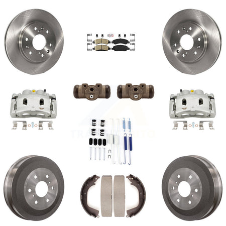 Front Rear Brake Caliper Rotors Drum Ceramic Pad Shoe Cylinder & Hardware Kit (11Pc) For KC8-101683N