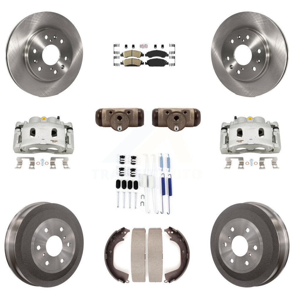 Front Rear Brake Caliper Rotors Drum Ceramic Pad Shoe Cylinder & Hardware Kit (11Pc) For KC8-101686N