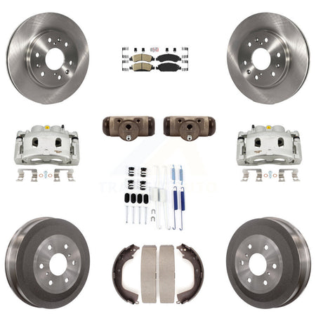 Front Rear Brake Caliper Rotors Drum Ceramic Pad Shoe Cylinder & Hardware Kit (11Pc) For KC8-101686N