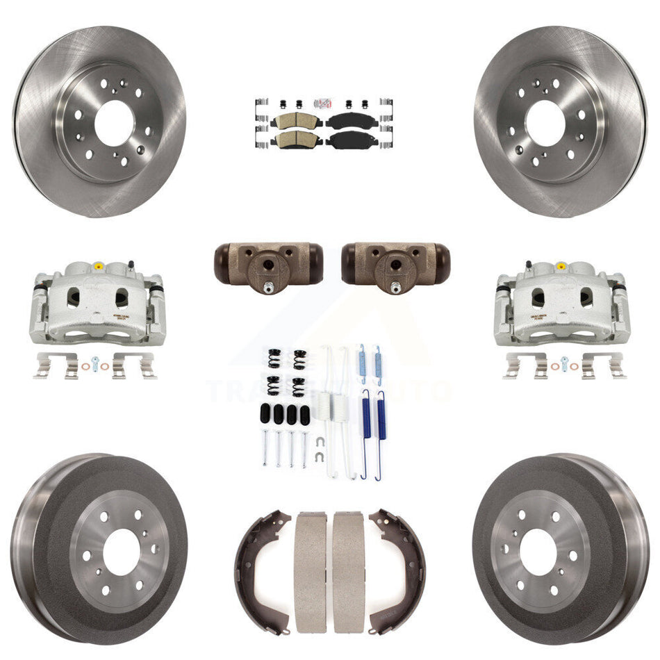 Front Rear Brake Caliper Rotors Drum Ceramic Pad Shoe Cylinder & Hardware Kit (11Pc) For KC8-101686N