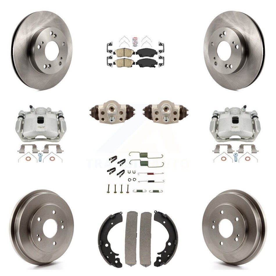 Front Rear Disc Brake Caliper Rotors Drums Ceramic Pads Shoes Wheel Cylinders And Hardware Kit (11Pc) For Honda Civic KC8-101695N