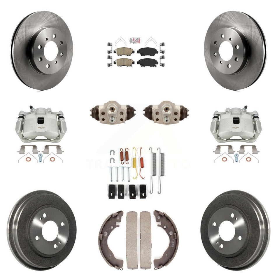 Front Rear Disc Brake Caliper Rotors Drums Ceramic Pads Shoes Wheel Cylinders And Hardware Kit (11Pc) For Honda Fit KC8-101696N