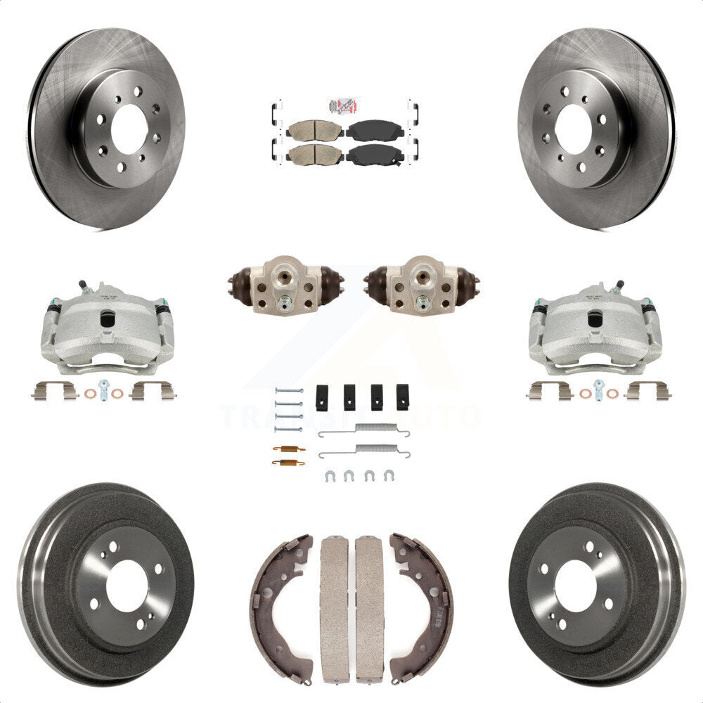 Front Rear Disc Brake Caliper Rotors Drums Ceramic Pads Shoes Wheel Cylinders And Hardware Kit (11Pc) For Honda Insight KC8-101697N by Transit Auto