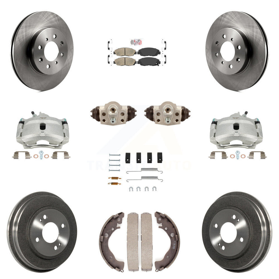 Front Rear Disc Brake Caliper Rotors Drums Ceramic Pads Shoes Wheel Cylinders And Hardware Kit (11Pc) For Honda Insight KC8-101697N
