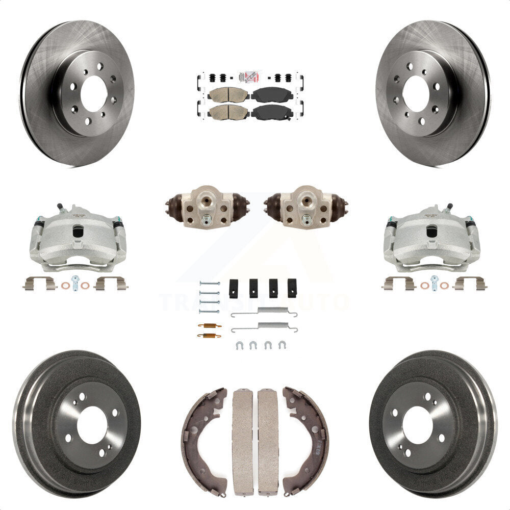 Front Rear Disc Brake Caliper Rotors Drums Ceramic Pads Shoes Wheel Cylinders And Hardware Kit (11Pc) For Honda Insight KC8-101698N by Transit Auto