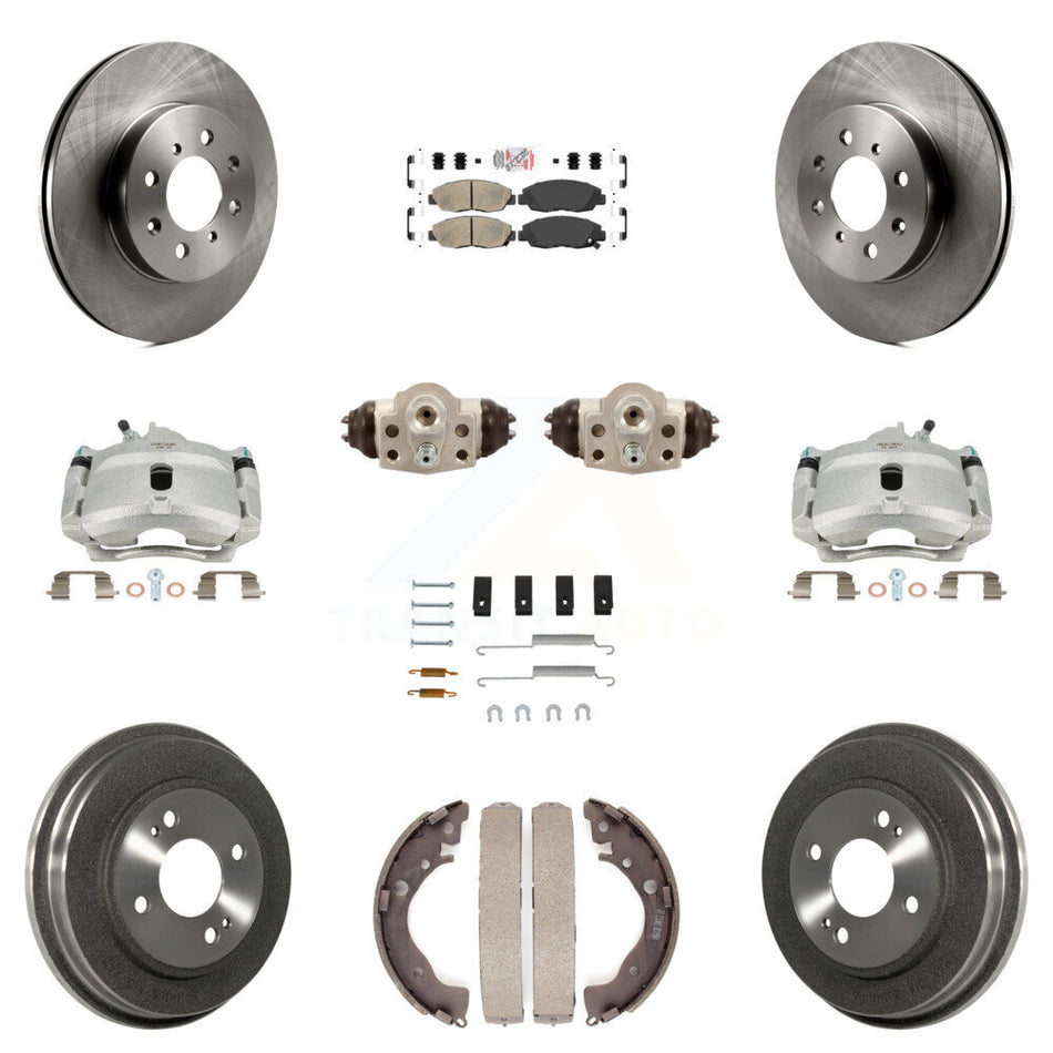 Front Rear Disc Brake Caliper Rotors Drums Ceramic Pads Shoes Wheel Cylinders And Hardware Kit (11Pc) For Honda Insight KC8-101698N