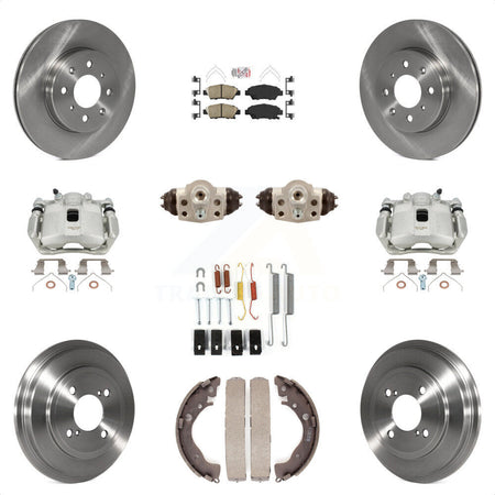 Front Rear Disc Brake Caliper Rotors Drums Ceramic Pads Shoes Wheel Cylinders And Hardware Kit (11Pc) For 2015-2019 Honda Fit KC8-101701N by Transit Auto