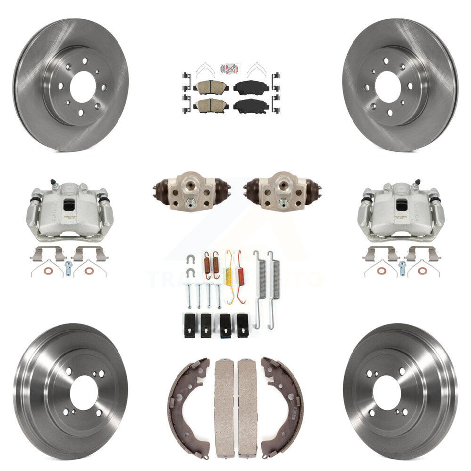 Front Rear Disc Brake Caliper Rotors Drums Ceramic Pads Shoes Wheel Cylinders And Hardware Kit (11Pc) For 2015-2019 Honda Fit KC8-101701N