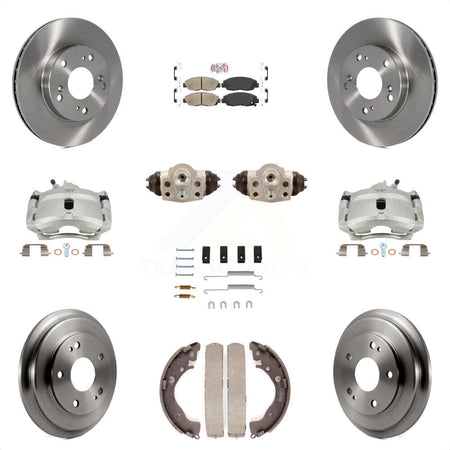 Front Rear Disc Brake Caliper Rotors Drums Ceramic Pads Shoes Wheel Cylinders And Hardware Kit (11Pc) For Honda Civic KC8-101702N by Transit Auto