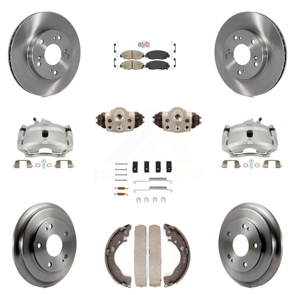 Front Rear Disc Brake Caliper Rotors Drums Ceramic Pads Shoes Wheel Cylinders And Hardware Kit (11Pc) For Honda Civic KC8-101702N