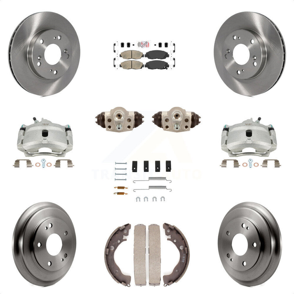 Front Rear Disc Brake Caliper Rotors Drums Ceramic Pads Shoes Wheel Cylinders And Hardware Kit (11Pc) For Honda Civic KC8-101703N by Transit Auto