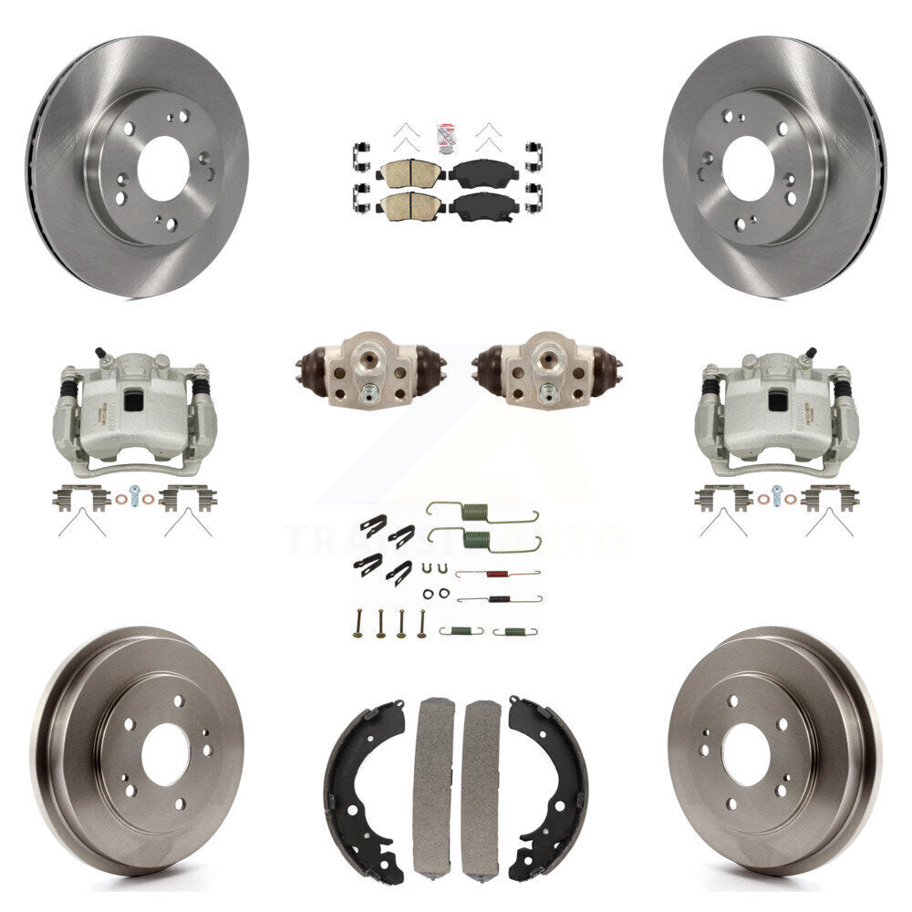 Front Rear Brake Caliper Rotors Drum Ceramic Pad Shoe Cylinder & Hardware Kit (11Pc) For KC8-101704N