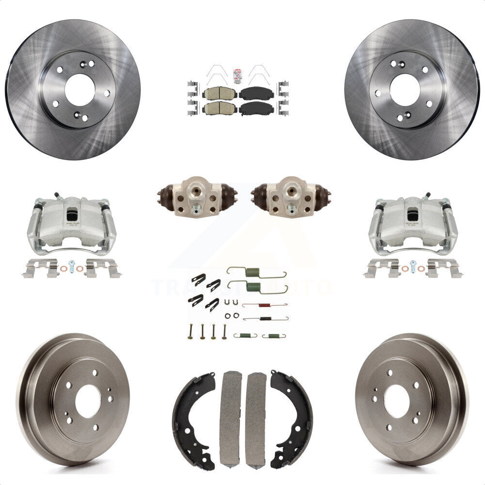 Front Rear Disc Brake Caliper Rotors Drums Ceramic Pads Shoes Wheel Cylinders And Hardware Kit (11Pc) For Honda Civic GX with 1.8L KC8-101705N by Transit Auto