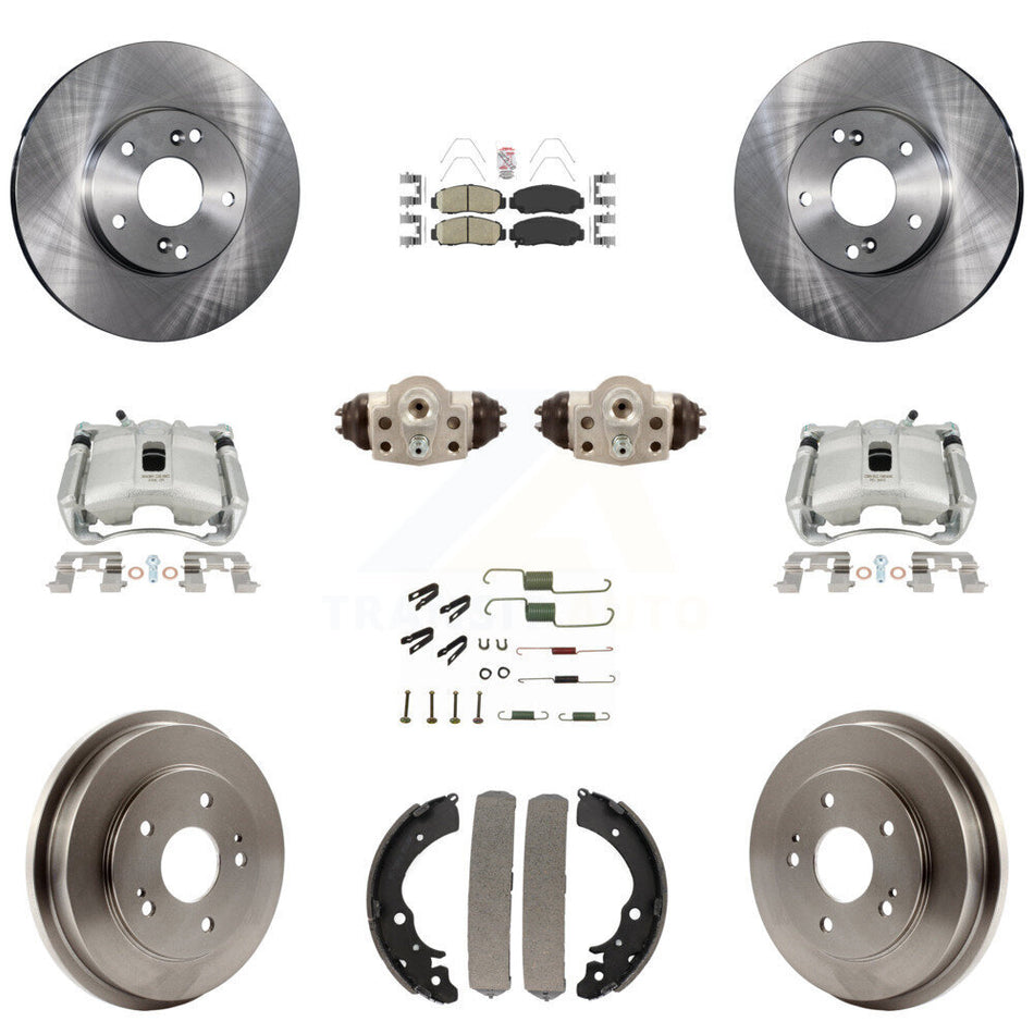 Front Rear Disc Brake Caliper Rotors Drums Ceramic Pads Shoes Wheel Cylinders And Hardware Kit (11Pc) For Honda Civic GX with 1.8L KC8-101705N