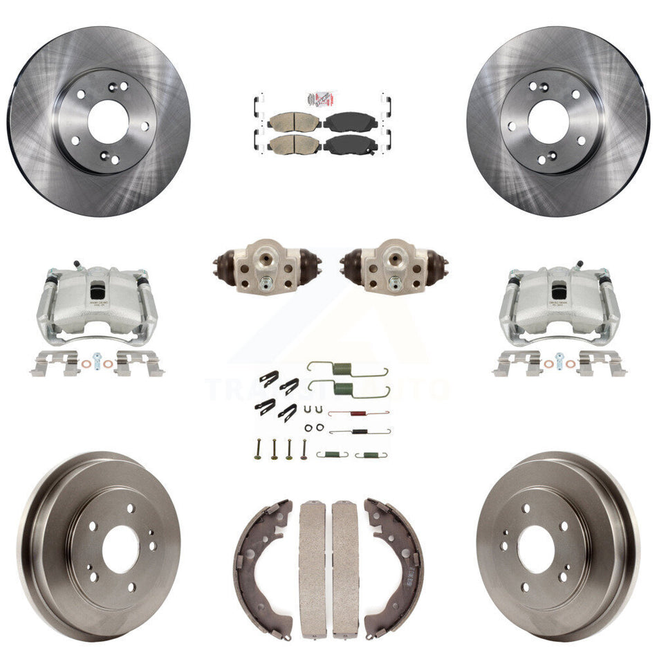 Front Rear Disc Brake Caliper Rotors Drums Ceramic Pads Shoes Wheel Cylinders And Hardware Kit (11Pc) For 2011 Honda Civic GX with 1.8L KC8-101707N