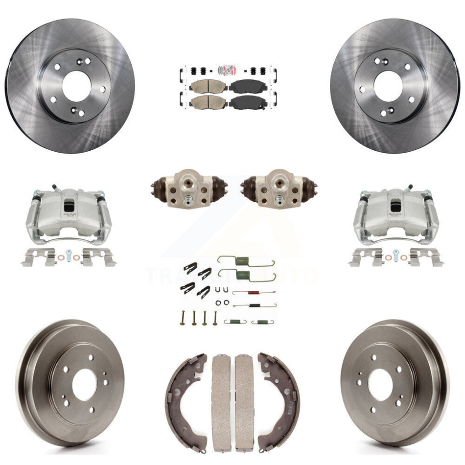 Front Rear Disc Brake Caliper Rotors Drums Ceramic Pads Shoes Wheel Cylinders And Hardware Kit (11Pc) For 2011 Honda Civic GX with 1.8L KC8-101708N