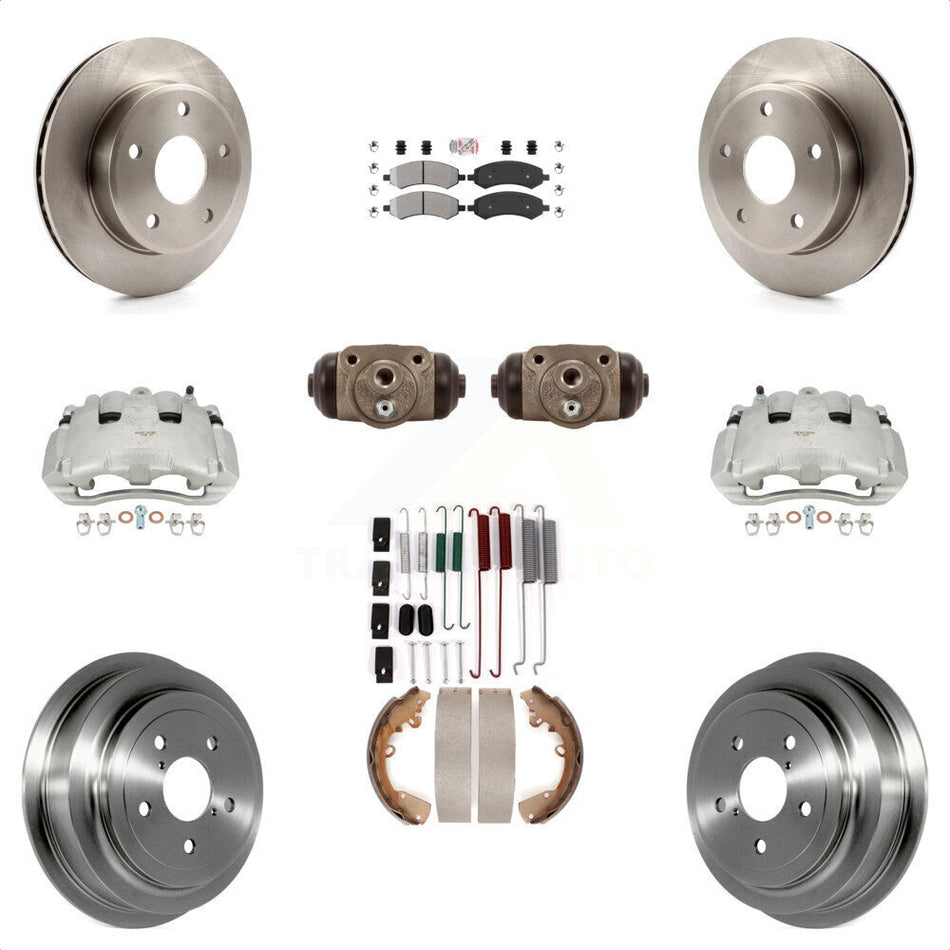 Front Rear Disc Brake Caliper Rotors Drums Semi-Metallic Pads Shoes Wheel Cylinders And Hardware Kit (11Pc) For Dodge Dakota Mitsubishi Raider KC8-101709N by Transit Auto