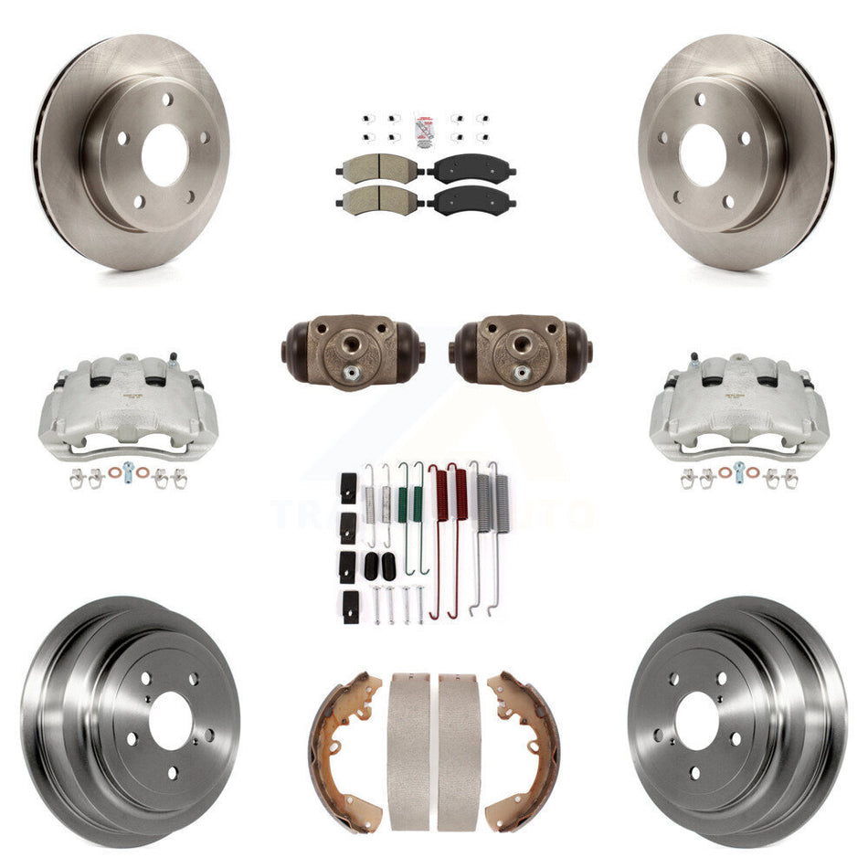 Front Rear Disc Brake Caliper Rotors Drums Semi-Metallic Pads Shoes Wheel Cylinders And Hardware Kit (11Pc) For Dodge Dakota Mitsubishi Raider KC8-101711N