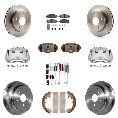 Front Rear Brake Caliper Rotor Drum Semi-Metallic Pad Shoe Cylinder Hardware Kit (11Pc) For KC8-1017