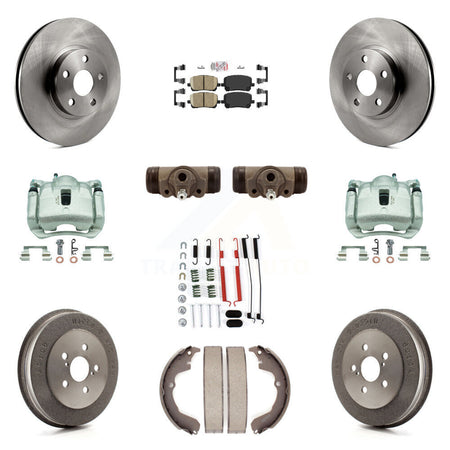 Front Rear Brake Caliper Rotors Drum Ceramic Pad Shoe Cylinder & Hardware Kit (11Pc) For KC8-101715N