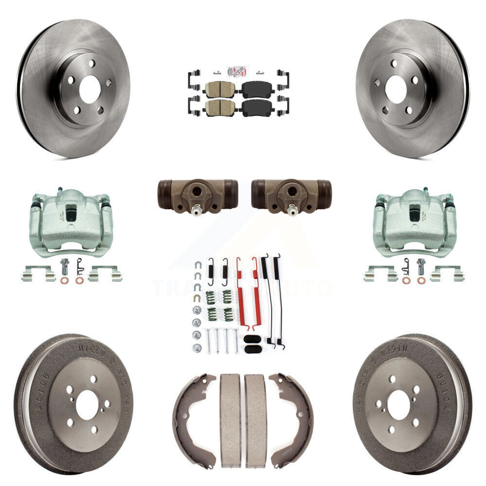 Front Rear Brake Caliper Rotors Drum Ceramic Pad Shoe Cylinder & Hardware Kit (11Pc) For KC8-101715N