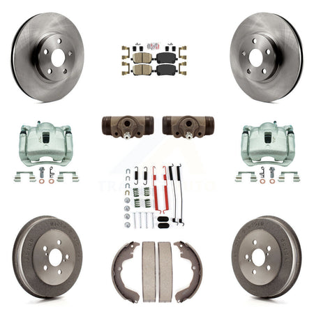 Front Rear Brake Caliper Rotors Drum Ceramic Pad Shoe Cylinder & Hardware Kit (11Pc) For KC8-101716N