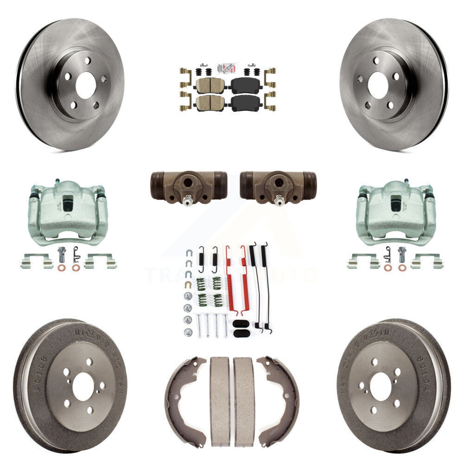 Front Rear Brake Caliper Rotors Drum Ceramic Pad Shoe Cylinder & Hardware Kit (11Pc) For KC8-101716N