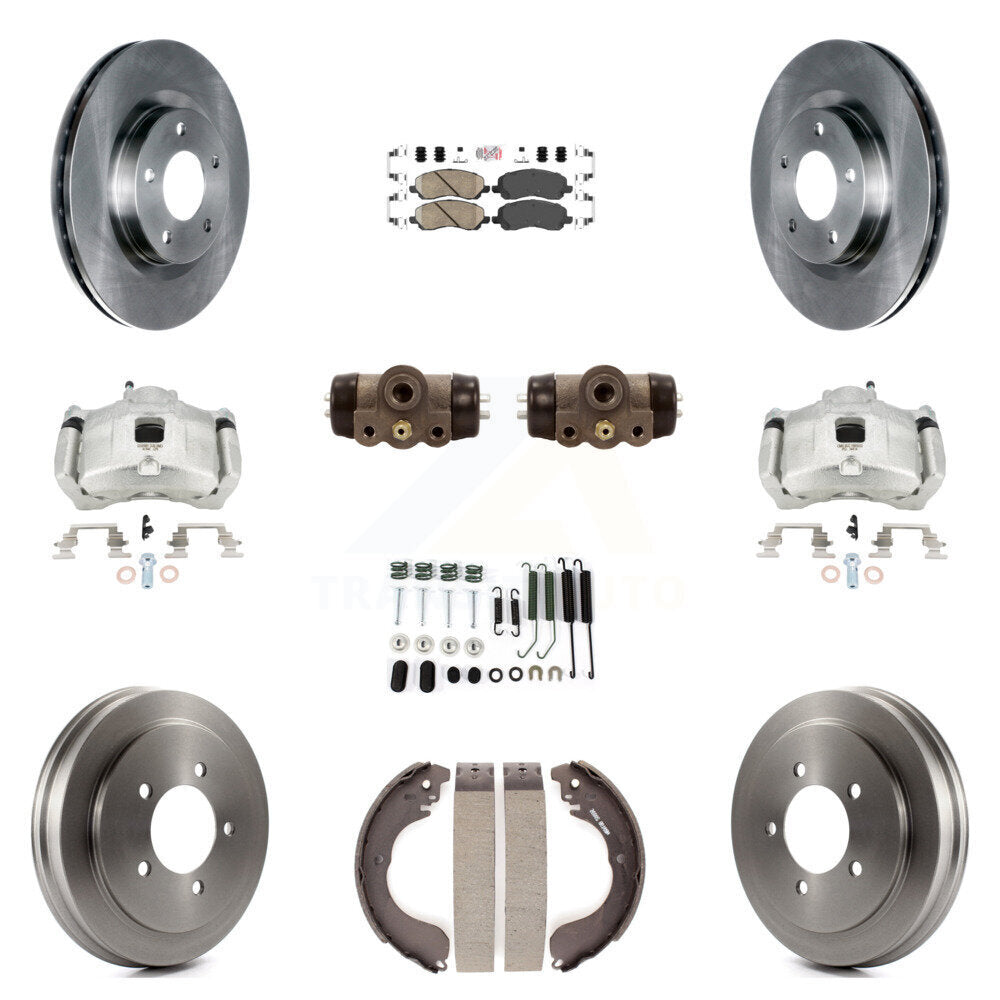 Front Rear Brake Caliper Rotors Drum Ceramic Pad Shoe Cylinder & Hardware Kit (11Pc) For KC8-101717N