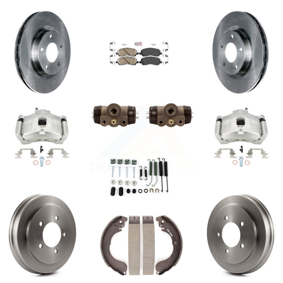Front Rear Brake Caliper Rotors Drum Ceramic Pad Shoe Cylinder & Hardware Kit (11Pc) For KC8-101718N
