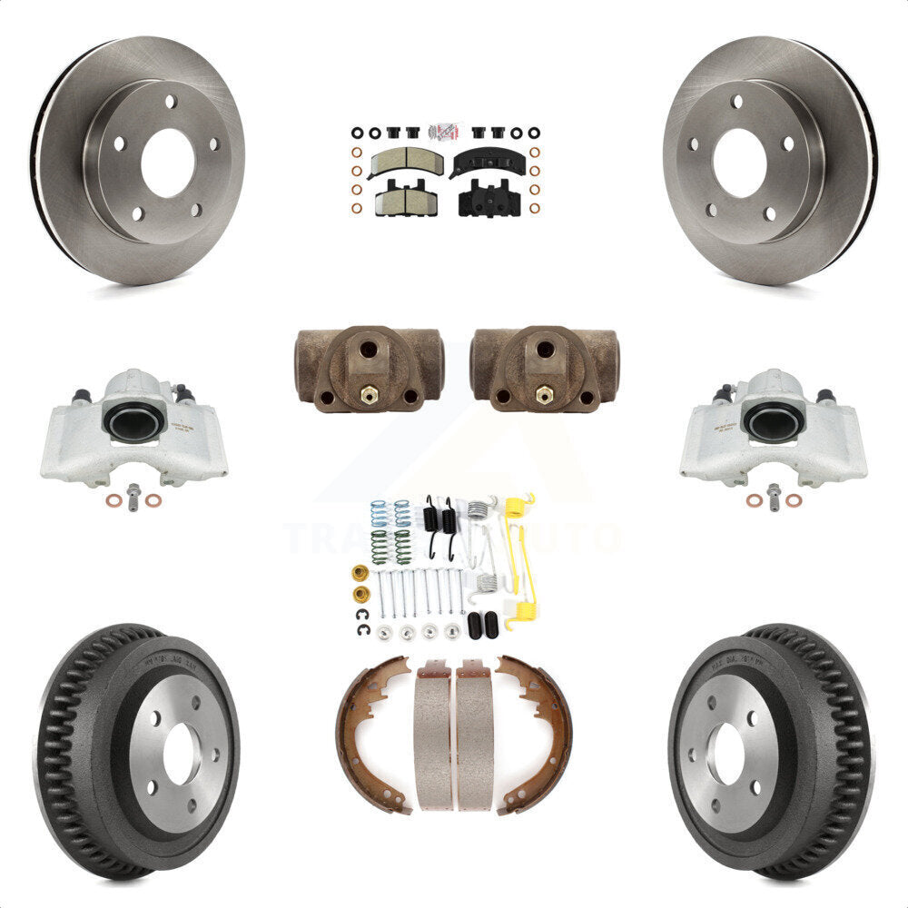 Front Rear Disc Brake Caliper Rotors Drums Semi-Metallic Pads Shoes Wheel Cylinders And Hardware Kit (11Pc) For 1994-1999 Dodge Ram 1500 4WD KC8-101721N by Transit Auto