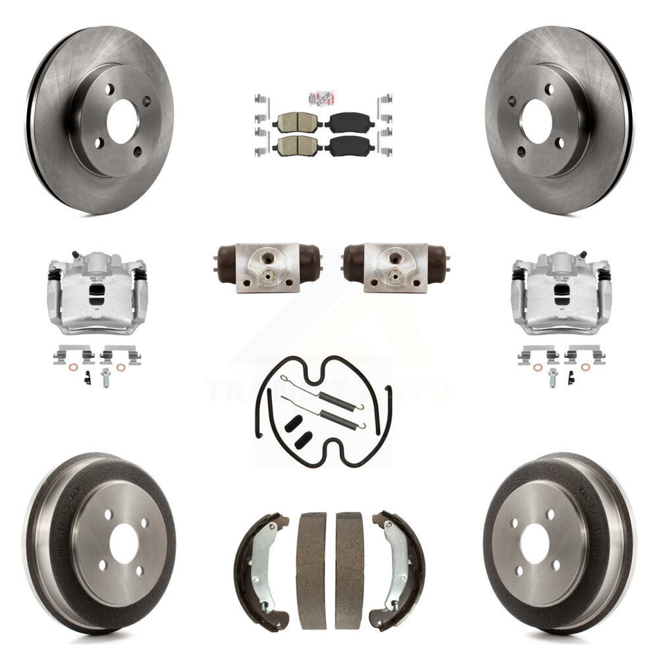 Front Rear Brake Caliper Rotors Drum Ceramic Pad Shoe Cylinder & Hardware Kit (11Pc) For KC8-101723N