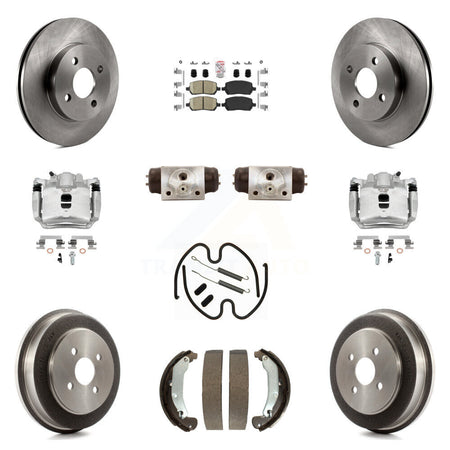 Front Rear Brake Caliper Rotors Drum Ceramic Pad Shoe Cylinder & Hardware Kit (11Pc) For KC8-101724N