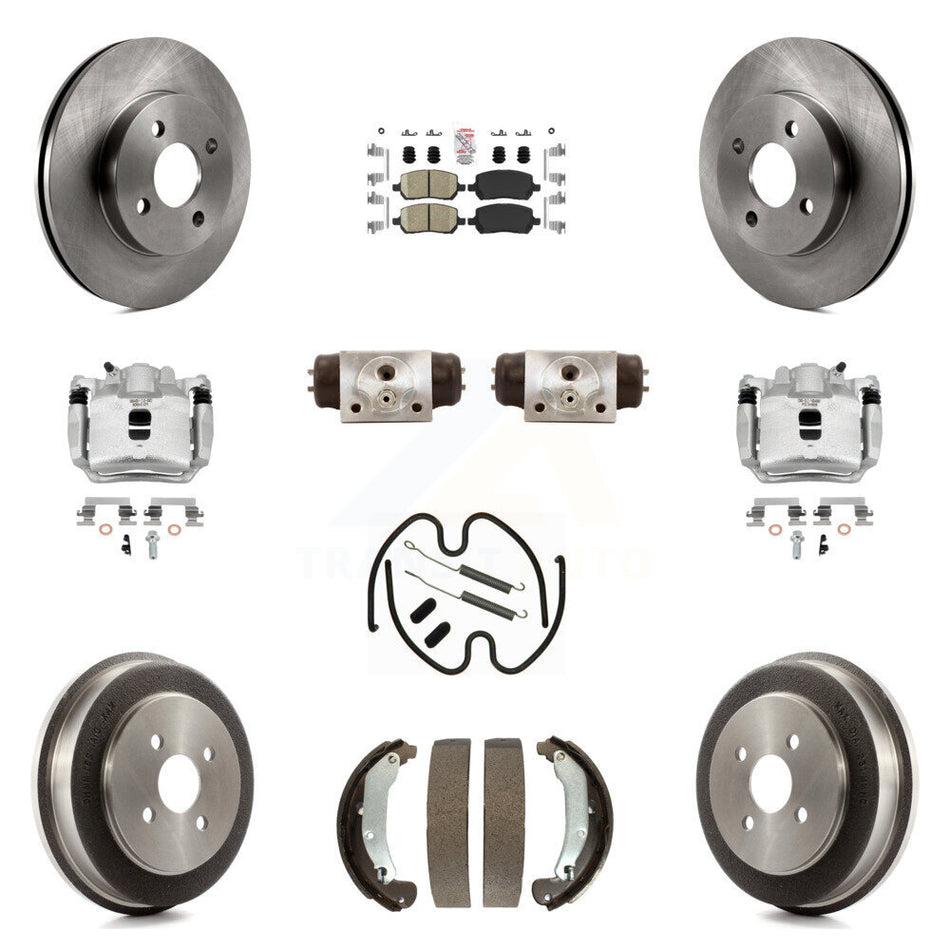 Front Rear Brake Caliper Rotors Drum Ceramic Pad Shoe Cylinder & Hardware Kit (11Pc) For KC8-101724N