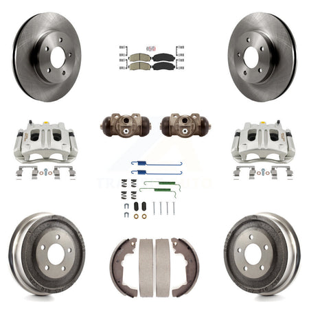 Front Rear Brake Caliper Rotors Drum Ceramic Pad Shoe Cylinder & Hardware Kit (11Pc) For KC8-101727N