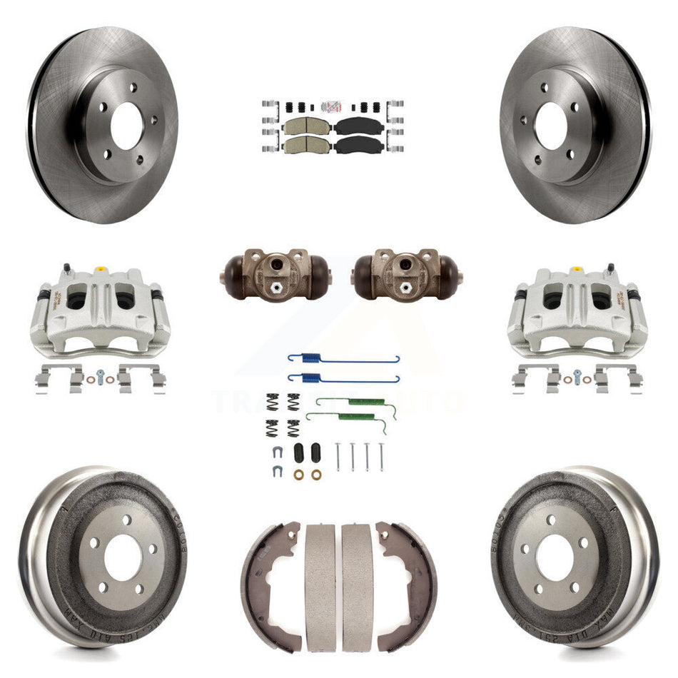 Front Rear Brake Caliper Rotors Drum Ceramic Pad Shoe Cylinder & Hardware Kit (11Pc) For KC8-101728N