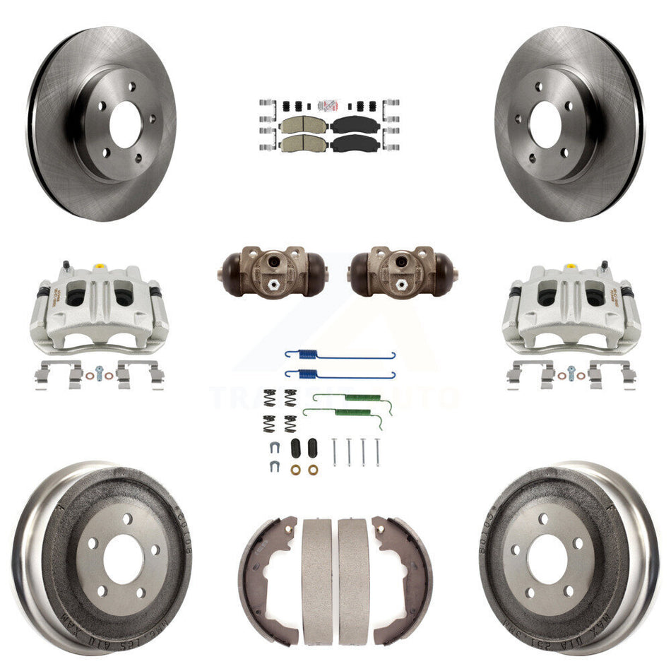 Front Rear Brake Caliper Rotors Drum Ceramic Pad Shoe Cylinder & Hardware Kit (11Pc) For KC8-101728N