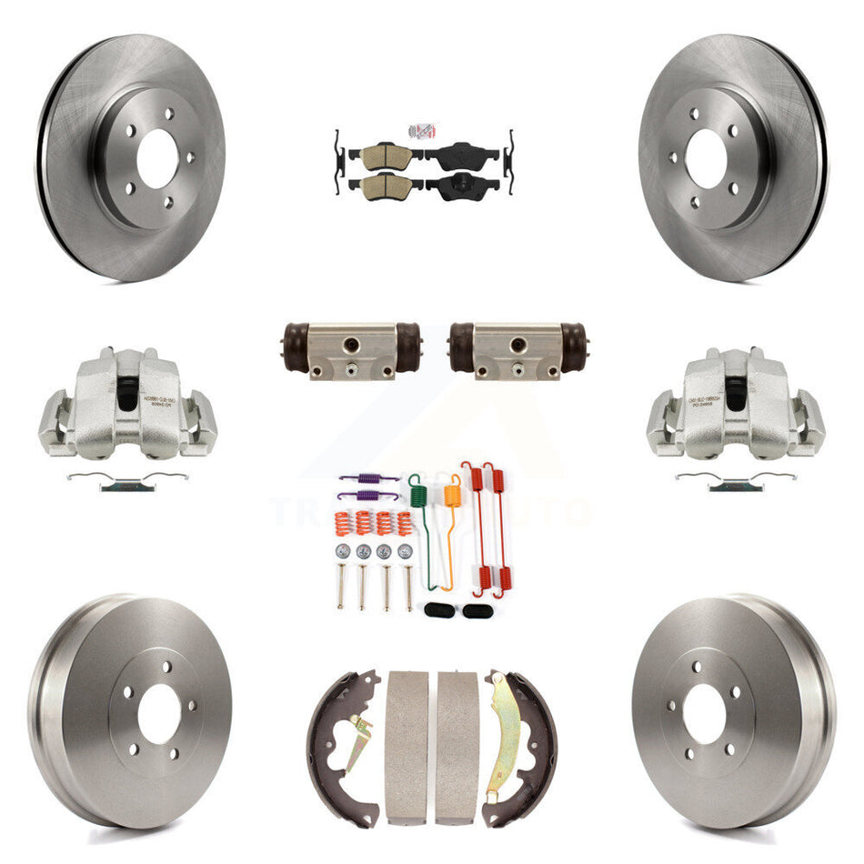 Front Rear Disc Brake Caliper Rotors Drums Ceramic Pads Shoes Wheel Cylinders And Hardware Kit (11Pc) For Ford Escape Mercury Mariner KC8-101732N