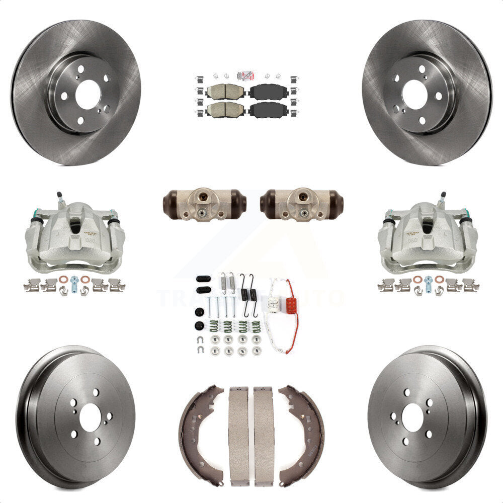 Front Rear Disc Brake Caliper Rotors Drums Ceramic Pads Shoes Wheel Cylinders And Hardware Kit (11Pc) For 2009-2013 Toyota Corolla KC8-101735N by Transit Auto